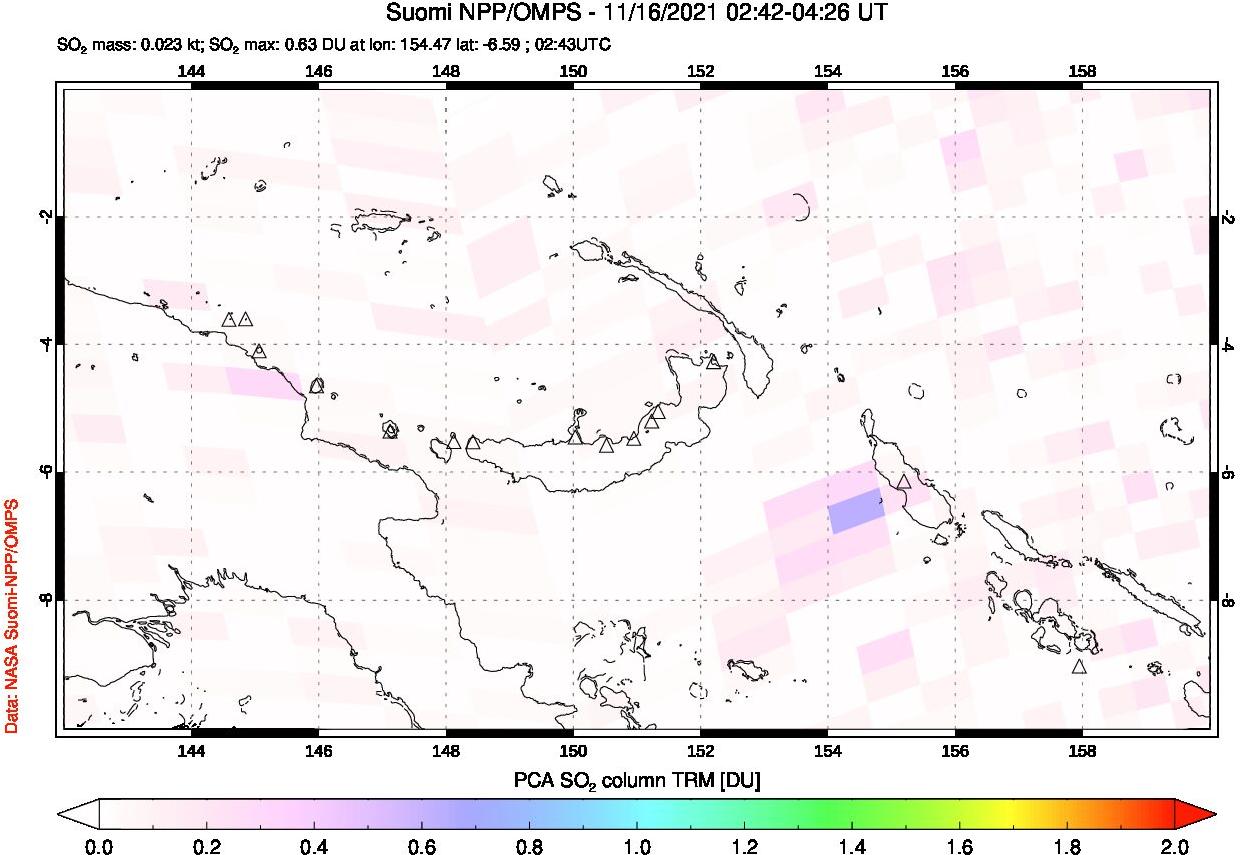 A sulfur dioxide image over Papua, New Guinea on Nov 16, 2021.