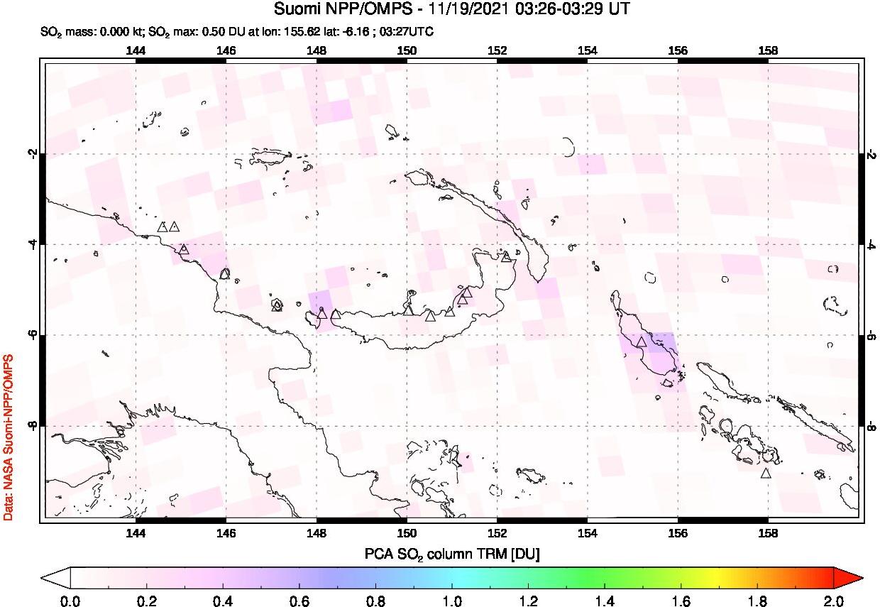 A sulfur dioxide image over Papua, New Guinea on Nov 19, 2021.