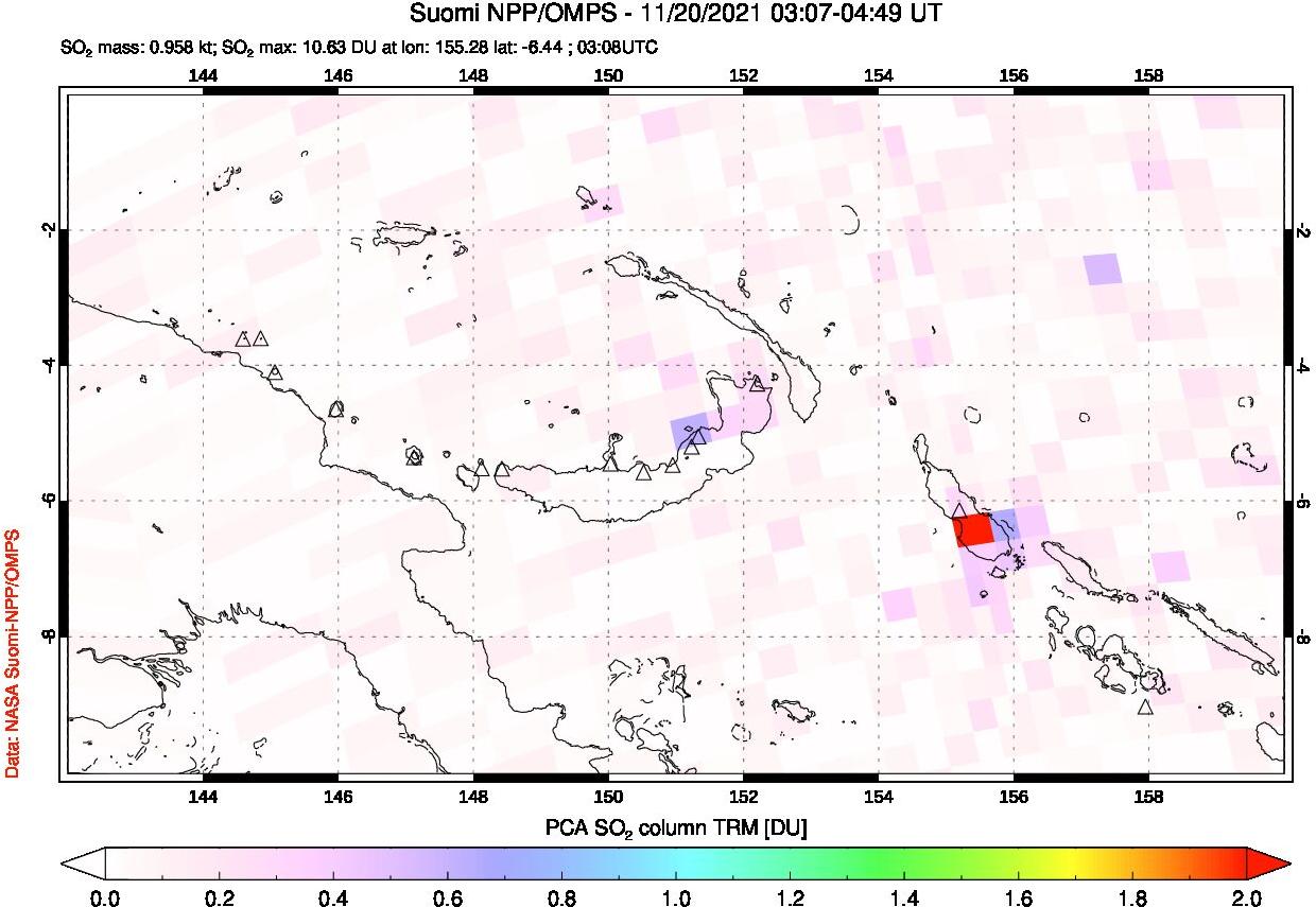 A sulfur dioxide image over Papua, New Guinea on Nov 20, 2021.
