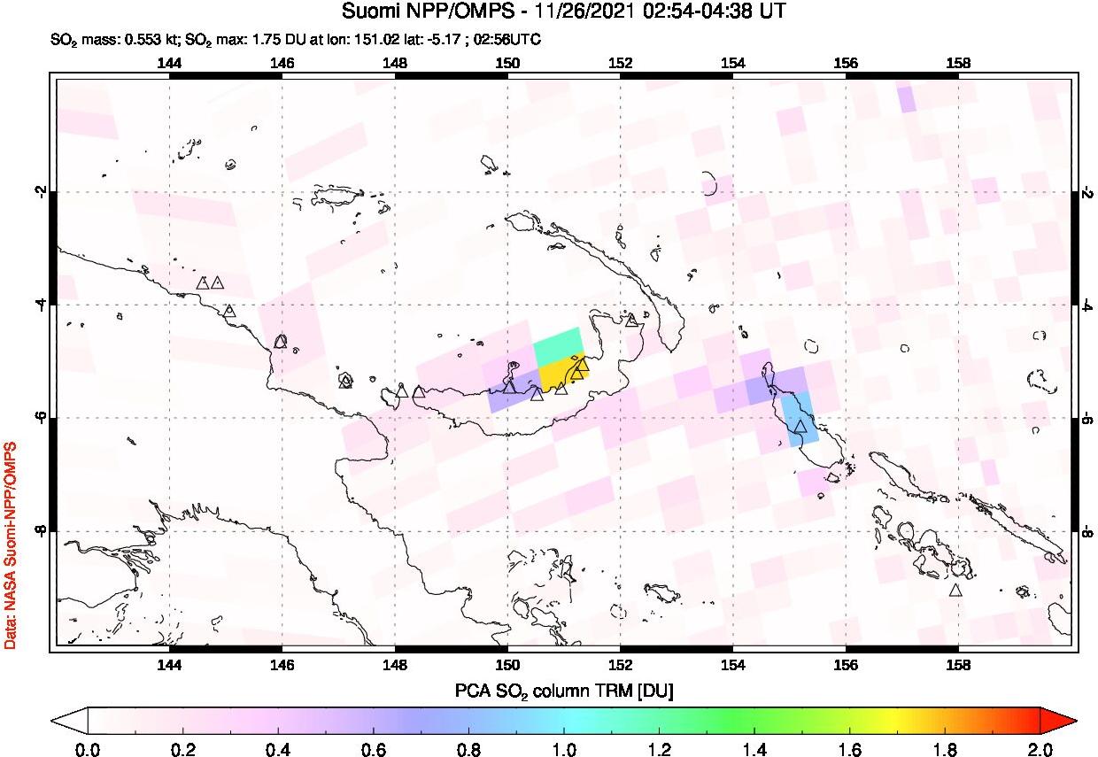 A sulfur dioxide image over Papua, New Guinea on Nov 26, 2021.