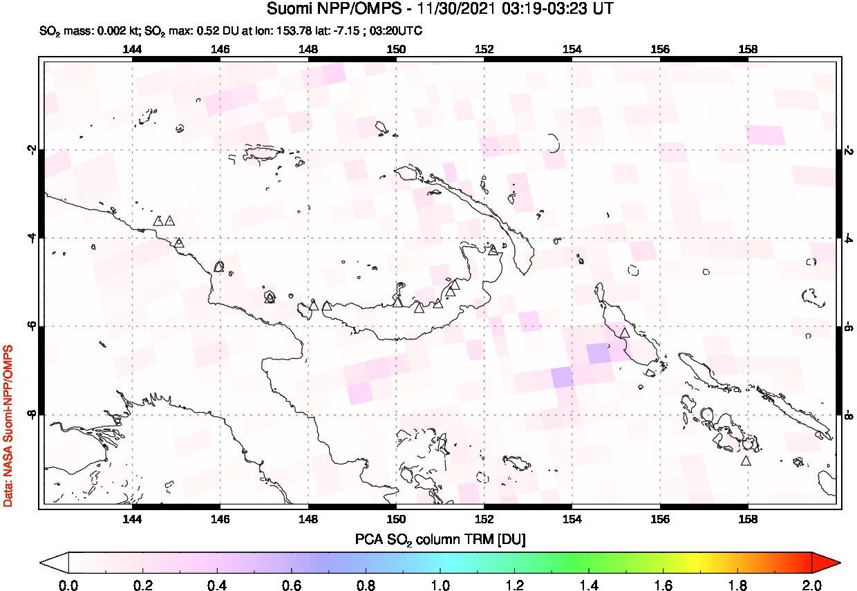 A sulfur dioxide image over Papua, New Guinea on Nov 30, 2021.