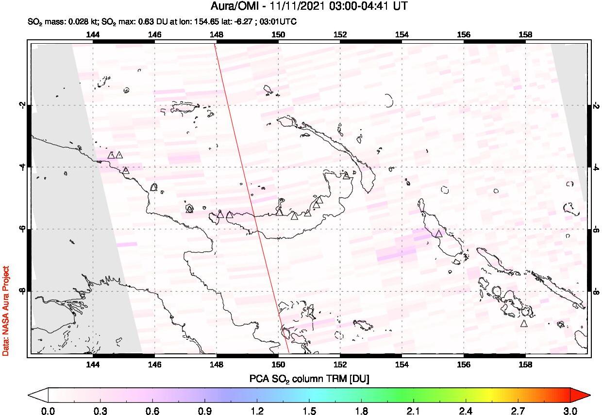 A sulfur dioxide image over Papua, New Guinea on Nov 11, 2021.