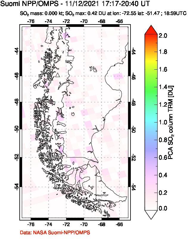 A sulfur dioxide image over Southern Chile on Nov 12, 2021.