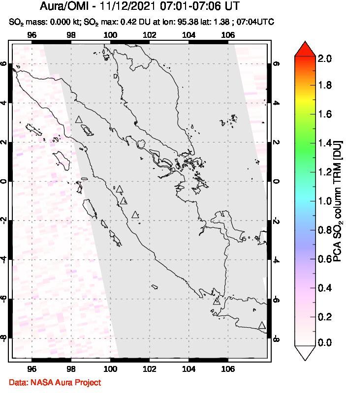 A sulfur dioxide image over Sumatra, Indonesia on Nov 12, 2021.