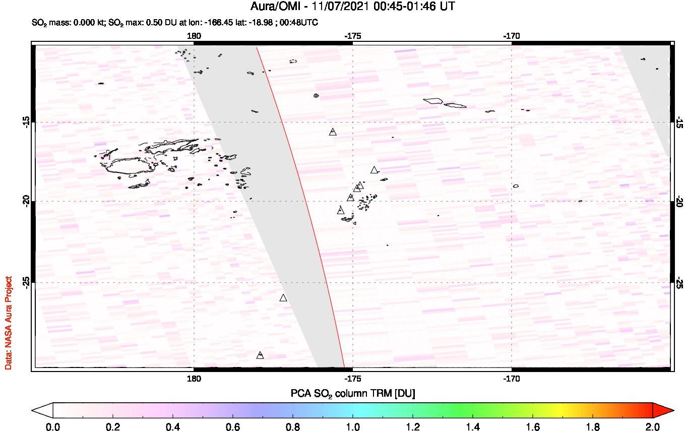 A sulfur dioxide image over Tonga, South Pacific on Nov 07, 2021.