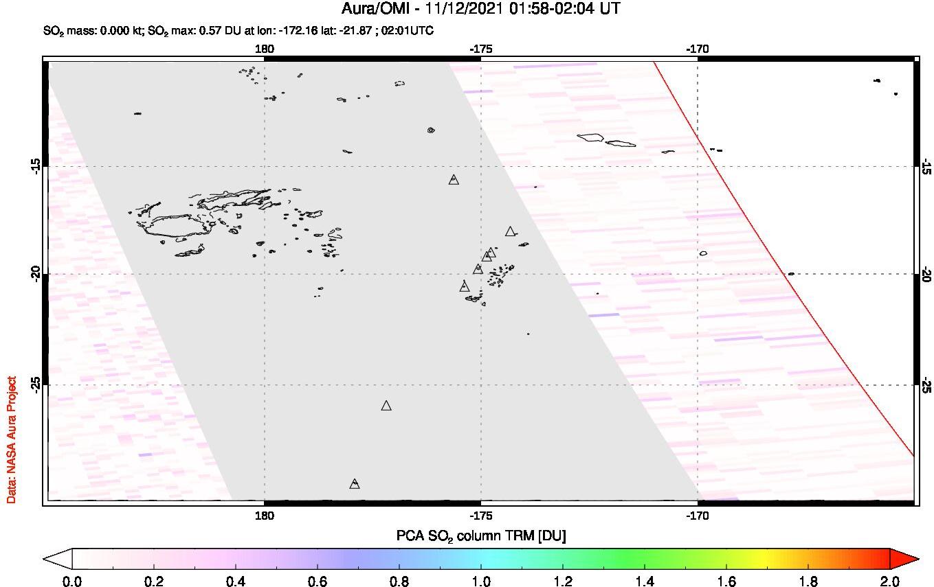 A sulfur dioxide image over Tonga, South Pacific on Nov 12, 2021.
