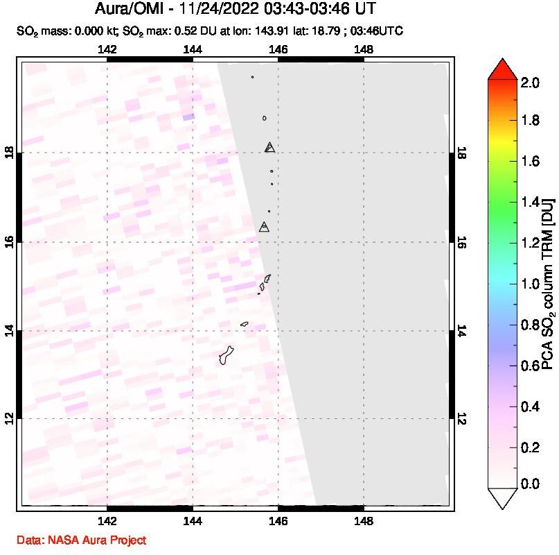 A sulfur dioxide image over Anatahan, Mariana Islands on Nov 24, 2022.