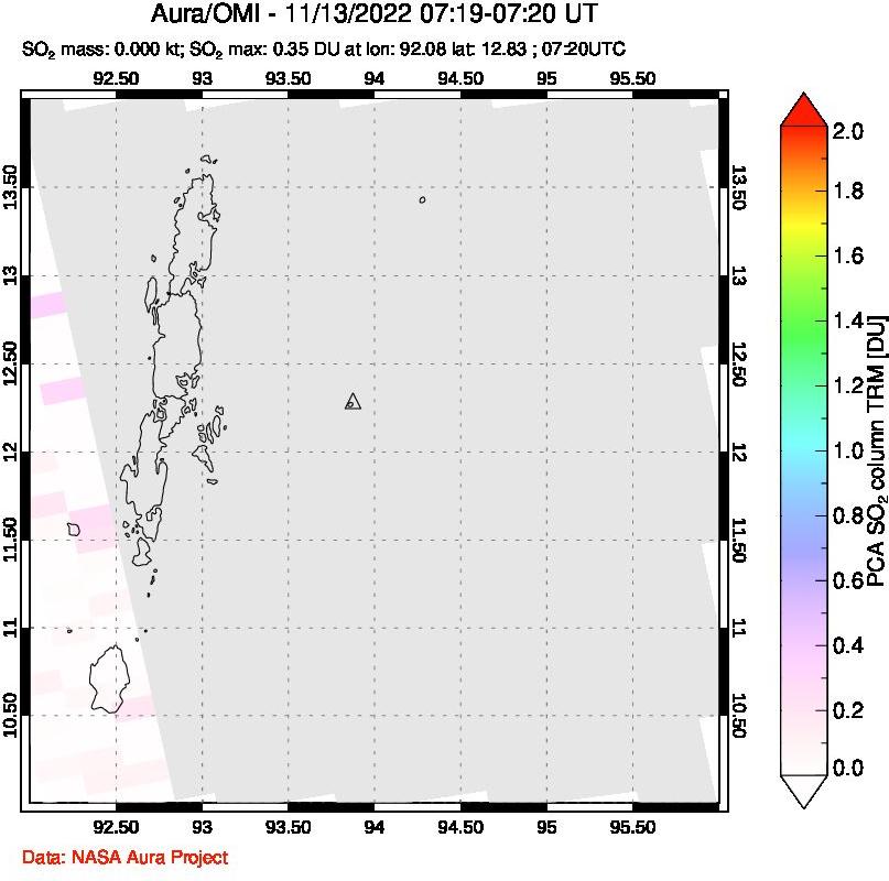 A sulfur dioxide image over Andaman Islands, Indian Ocean on Nov 13, 2022.