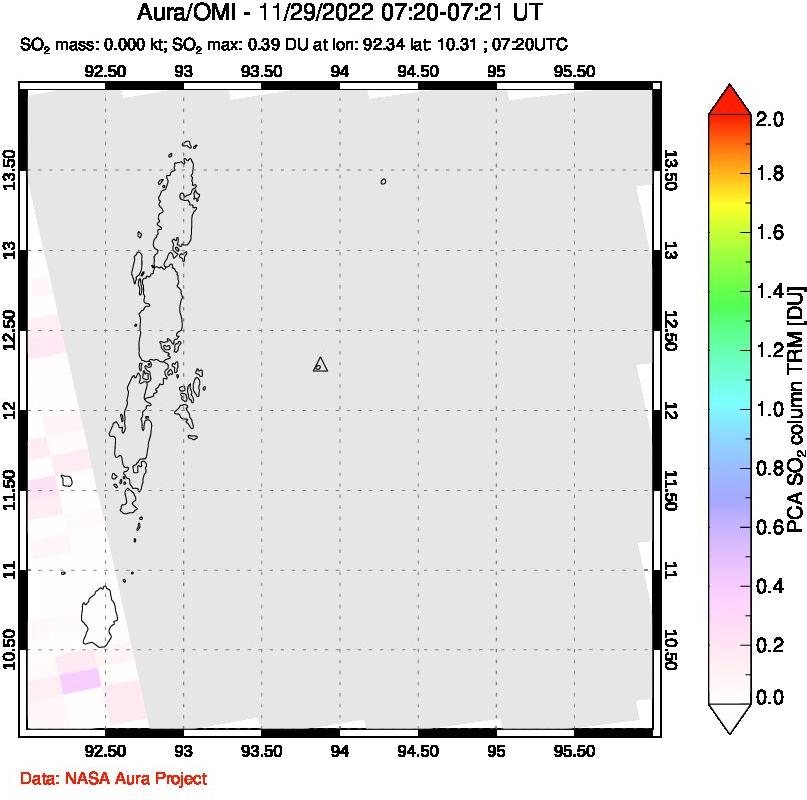 A sulfur dioxide image over Andaman Islands, Indian Ocean on Nov 29, 2022.