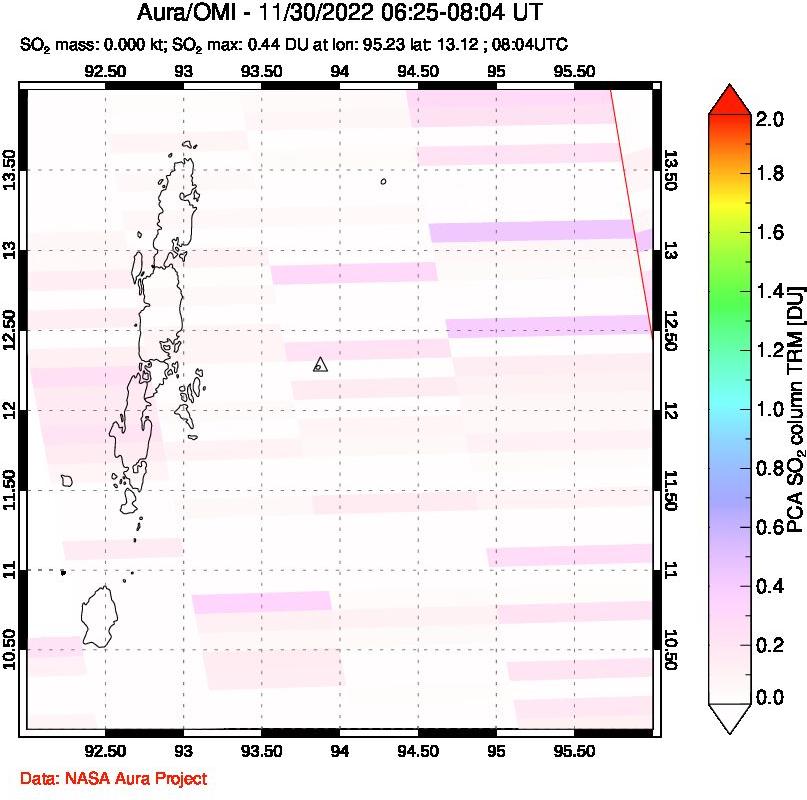 A sulfur dioxide image over Andaman Islands, Indian Ocean on Nov 30, 2022.