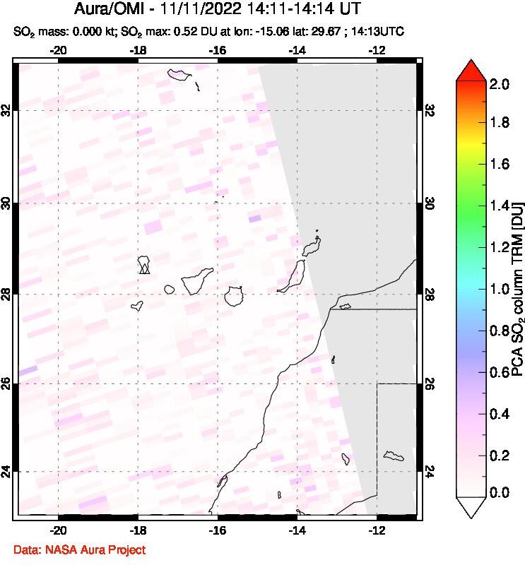 A sulfur dioxide image over Canary Islands on Nov 11, 2022.