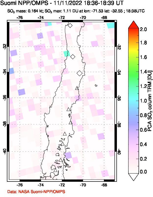 A sulfur dioxide image over Central Chile on Nov 11, 2022.