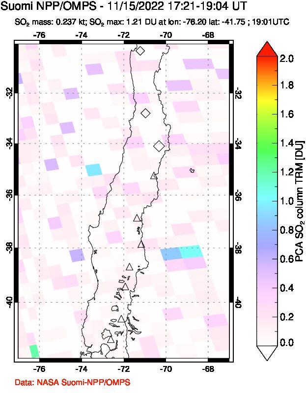 A sulfur dioxide image over Central Chile on Nov 15, 2022.