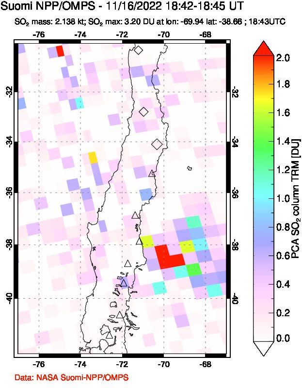 A sulfur dioxide image over Central Chile on Nov 16, 2022.