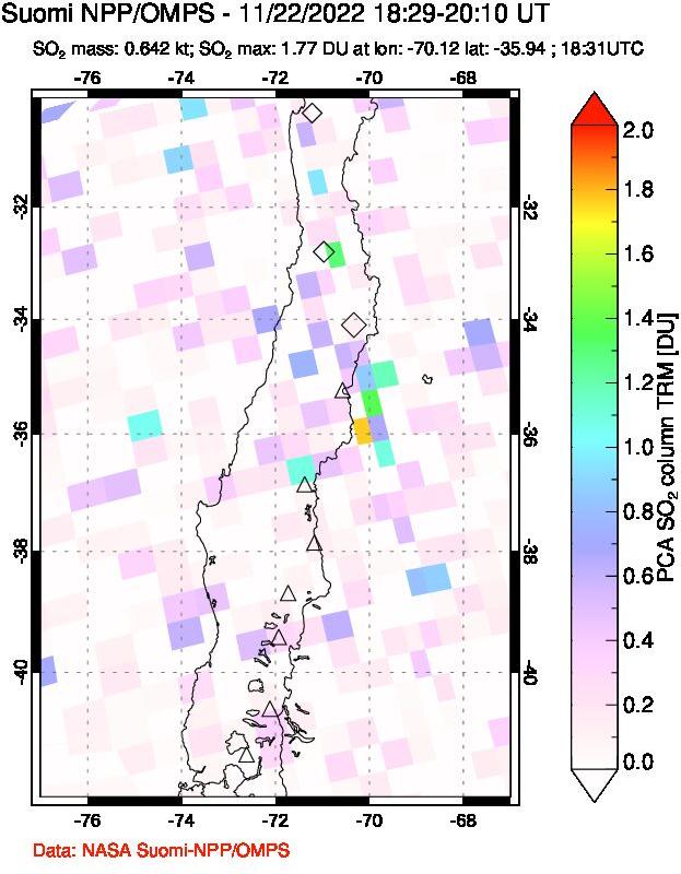 A sulfur dioxide image over Central Chile on Nov 22, 2022.