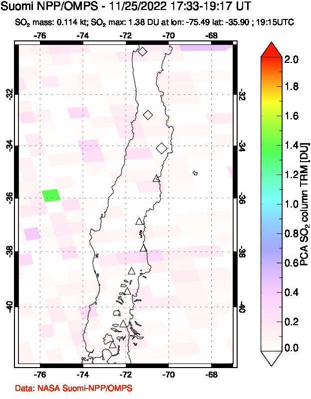 A sulfur dioxide image over Central Chile on Nov 25, 2022.