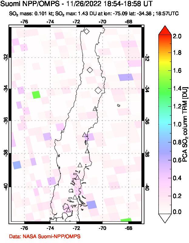 A sulfur dioxide image over Central Chile on Nov 26, 2022.