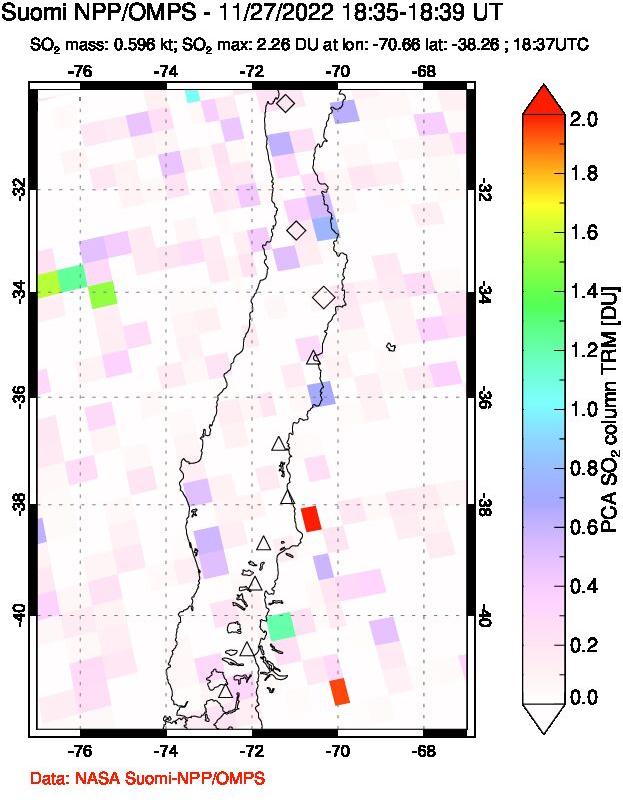 A sulfur dioxide image over Central Chile on Nov 27, 2022.