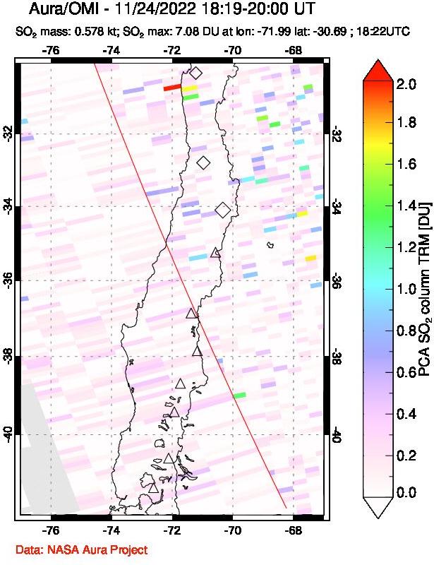 A sulfur dioxide image over Central Chile on Nov 24, 2022.