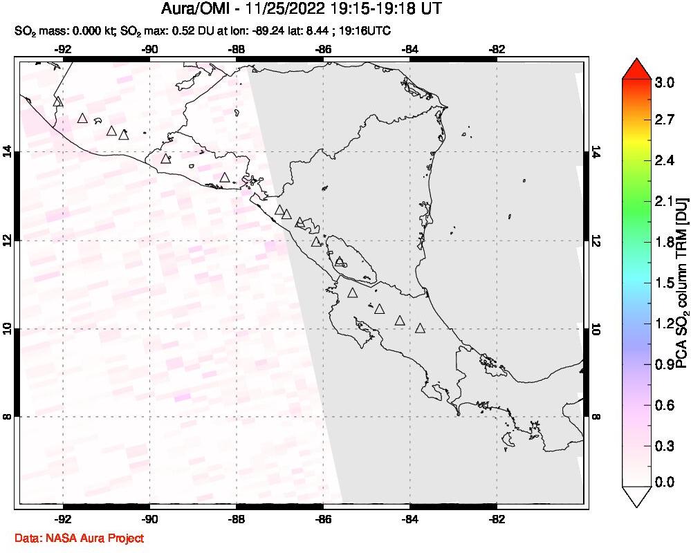 A sulfur dioxide image over Central America on Nov 25, 2022.