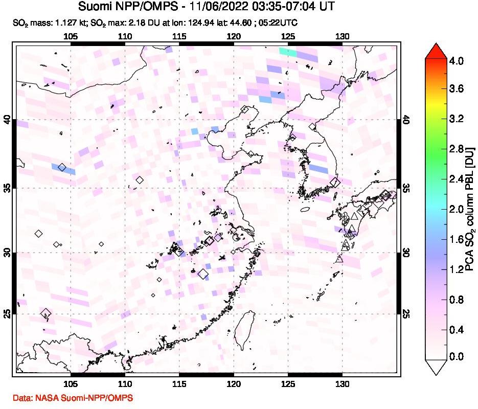 A sulfur dioxide image over Eastern China on Nov 06, 2022.