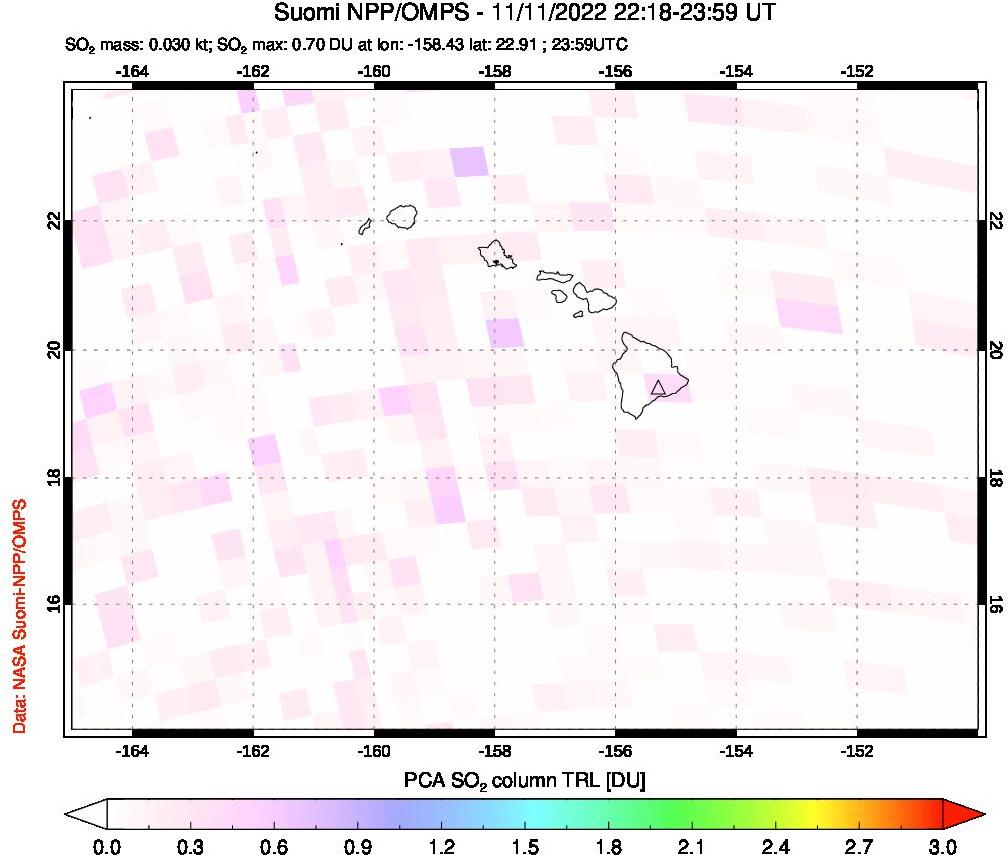 A sulfur dioxide image over Hawaii, USA on Nov 11, 2022.