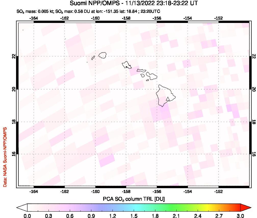 A sulfur dioxide image over Hawaii, USA on Nov 13, 2022.
