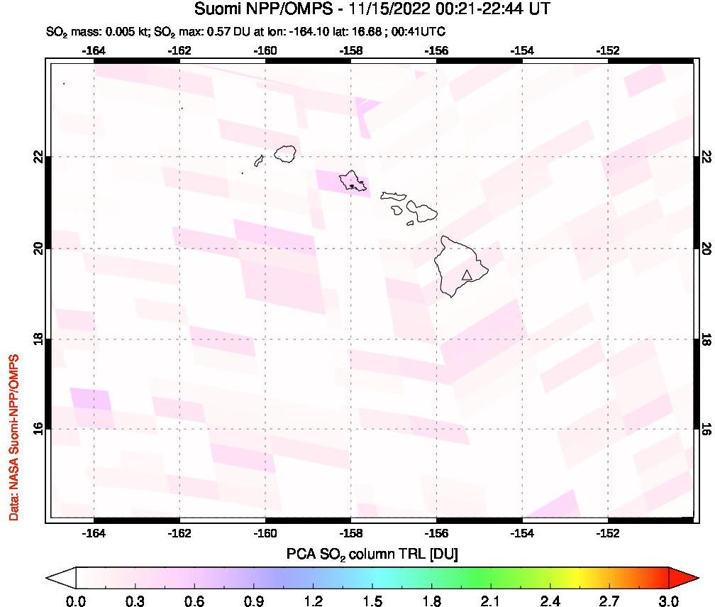 A sulfur dioxide image over Hawaii, USA on Nov 15, 2022.