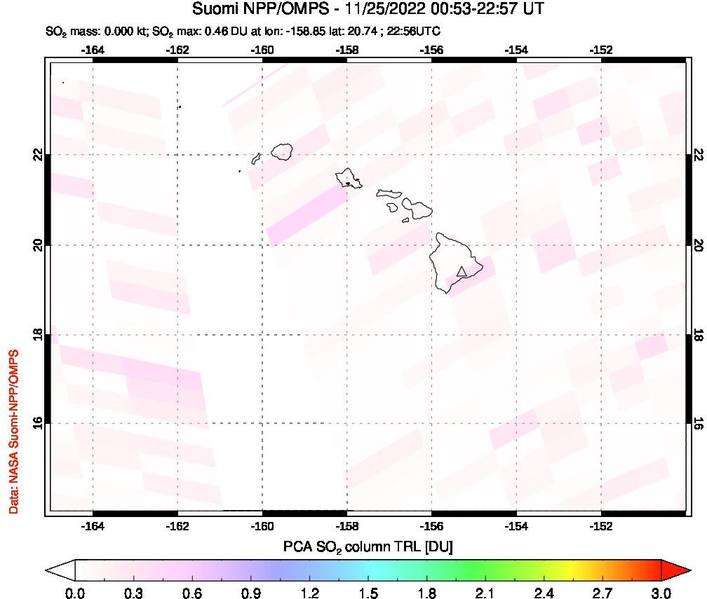 A sulfur dioxide image over Hawaii, USA on Nov 25, 2022.