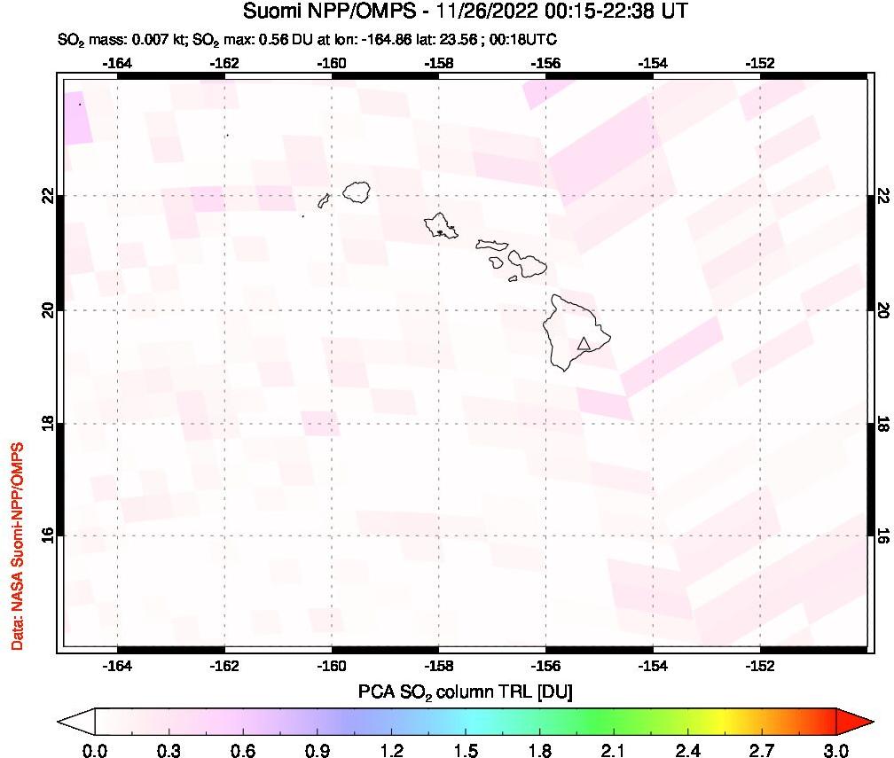A sulfur dioxide image over Hawaii, USA on Nov 26, 2022.