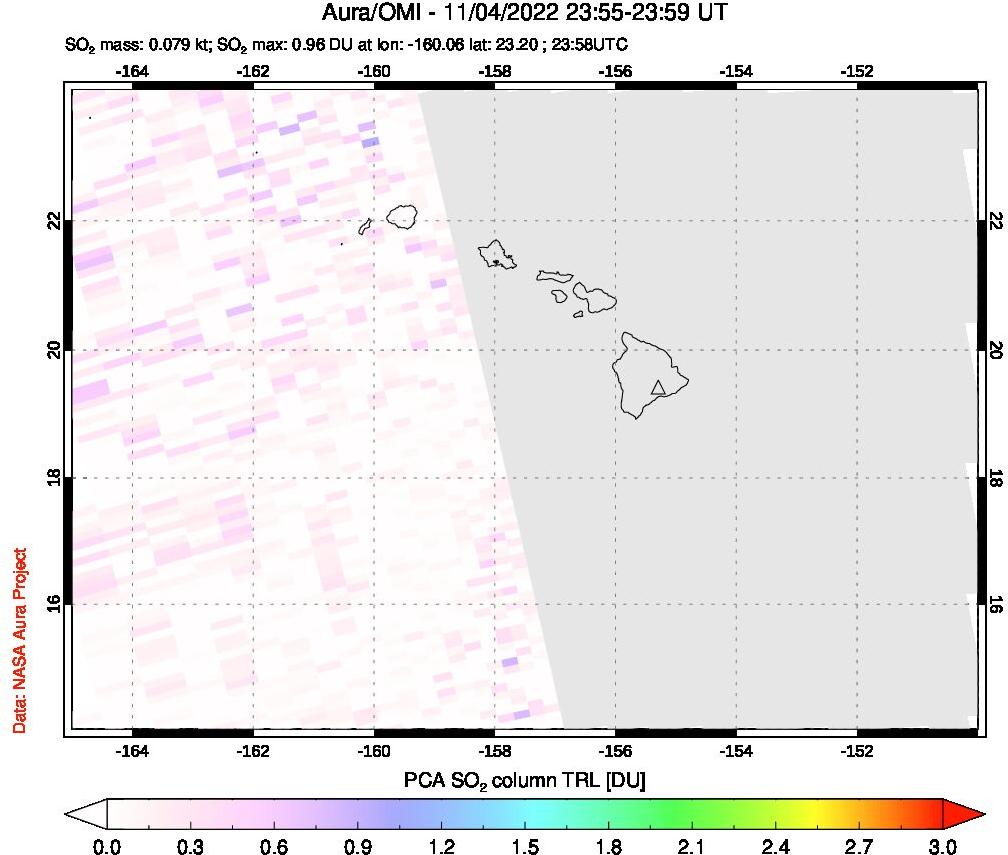 A sulfur dioxide image over Hawaii, USA on Nov 04, 2022.