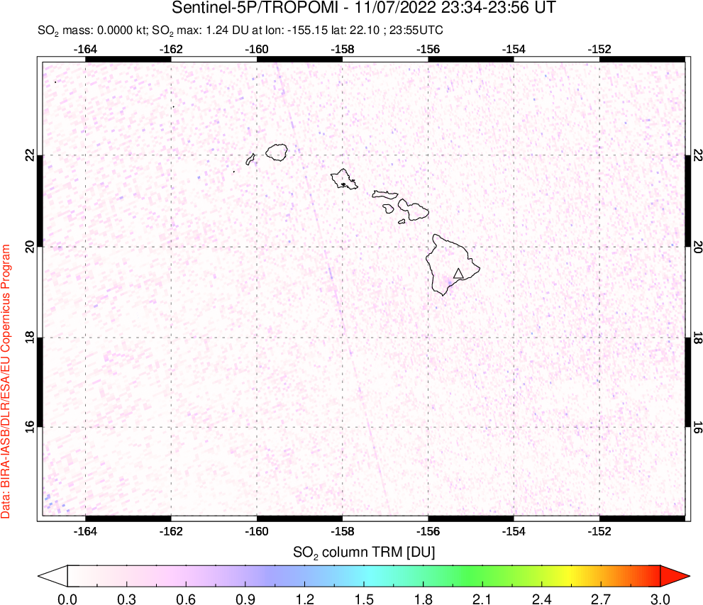 A sulfur dioxide image over Hawaii, USA on Nov 07, 2022.
