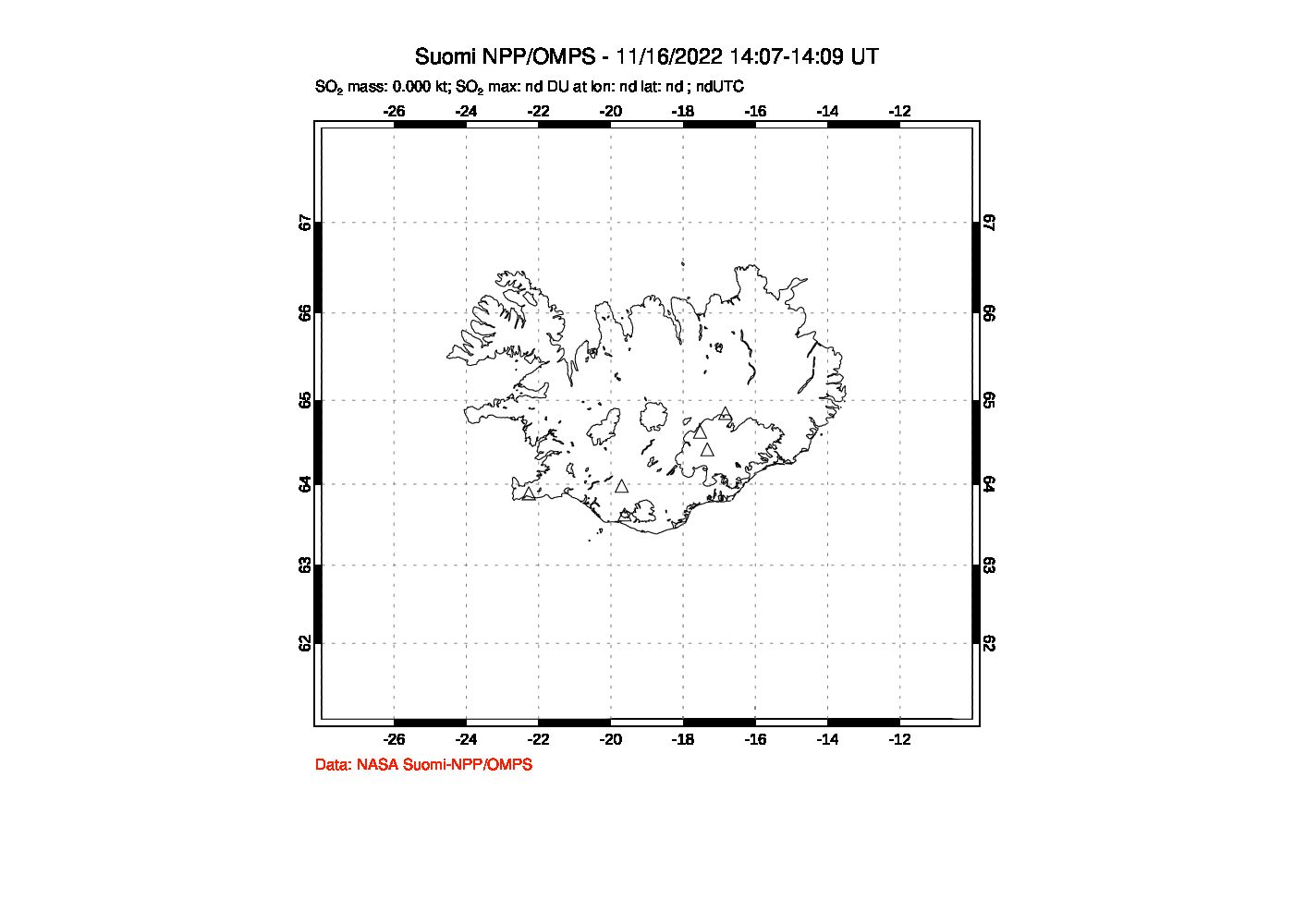 A sulfur dioxide image over Iceland on Nov 16, 2022.