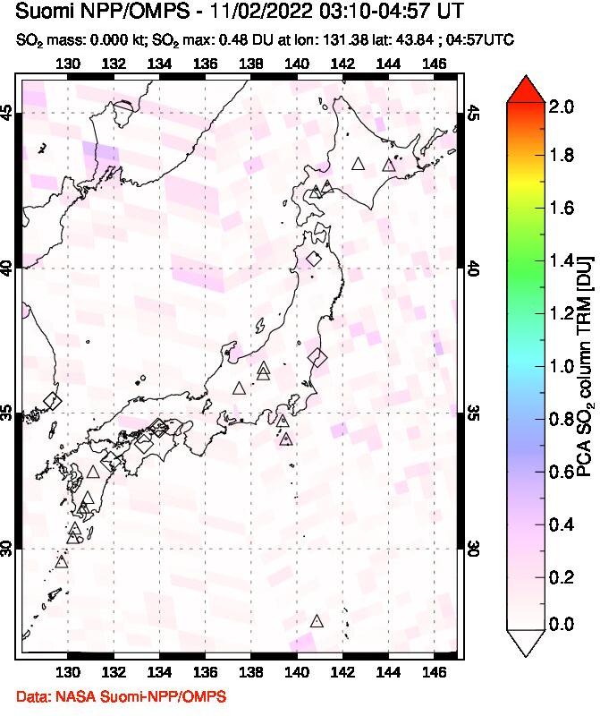 A sulfur dioxide image over Japan on Nov 02, 2022.