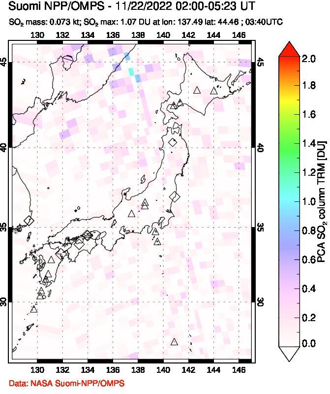A sulfur dioxide image over Japan on Nov 22, 2022.