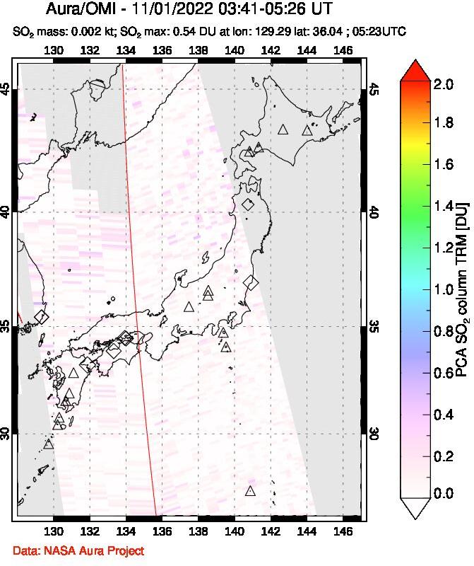 A sulfur dioxide image over Japan on Nov 01, 2022.