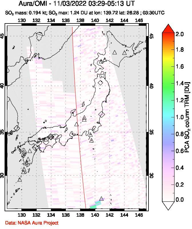 A sulfur dioxide image over Japan on Nov 03, 2022.