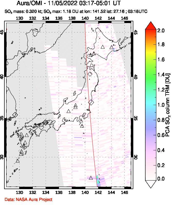 A sulfur dioxide image over Japan on Nov 05, 2022.
