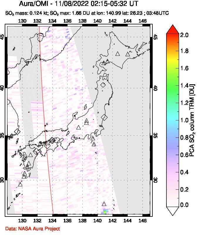 A sulfur dioxide image over Japan on Nov 08, 2022.