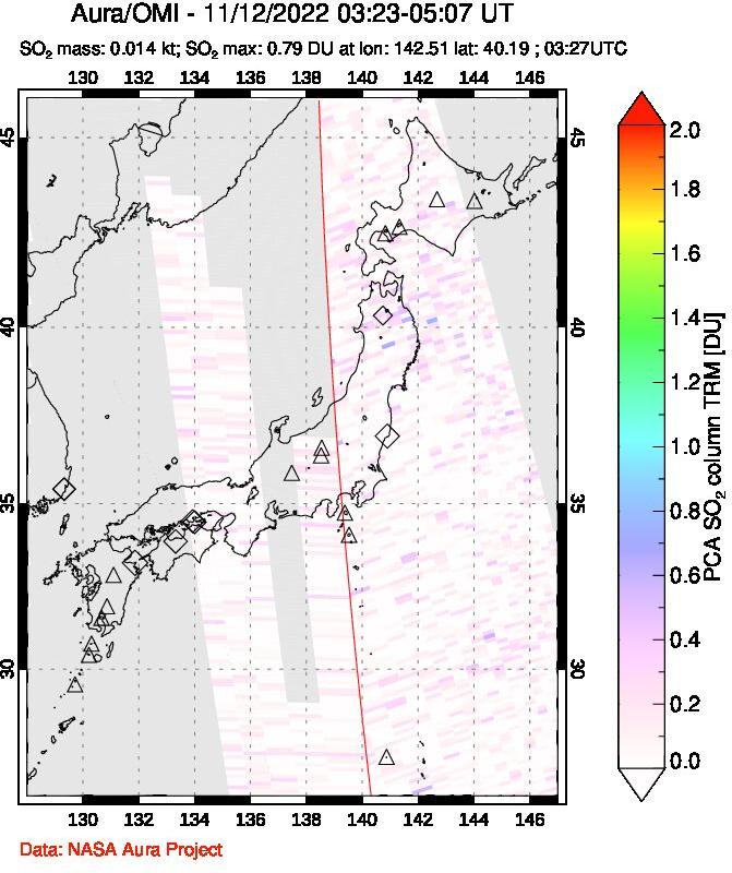 A sulfur dioxide image over Japan on Nov 12, 2022.