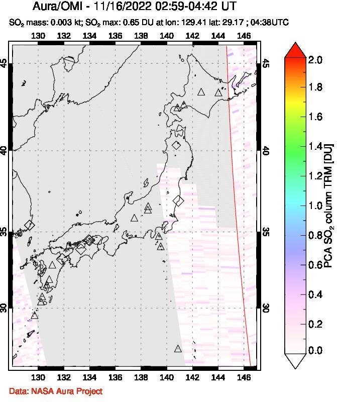 A sulfur dioxide image over Japan on Nov 16, 2022.
