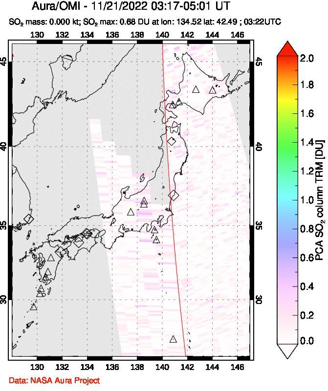A sulfur dioxide image over Japan on Nov 21, 2022.