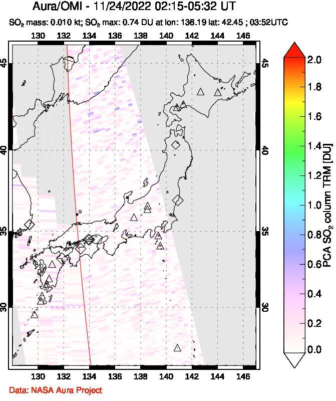 A sulfur dioxide image over Japan on Nov 24, 2022.