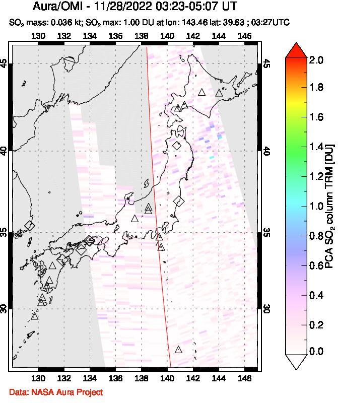 A sulfur dioxide image over Japan on Nov 28, 2022.