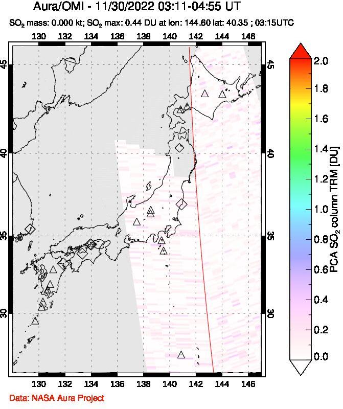 A sulfur dioxide image over Japan on Nov 30, 2022.