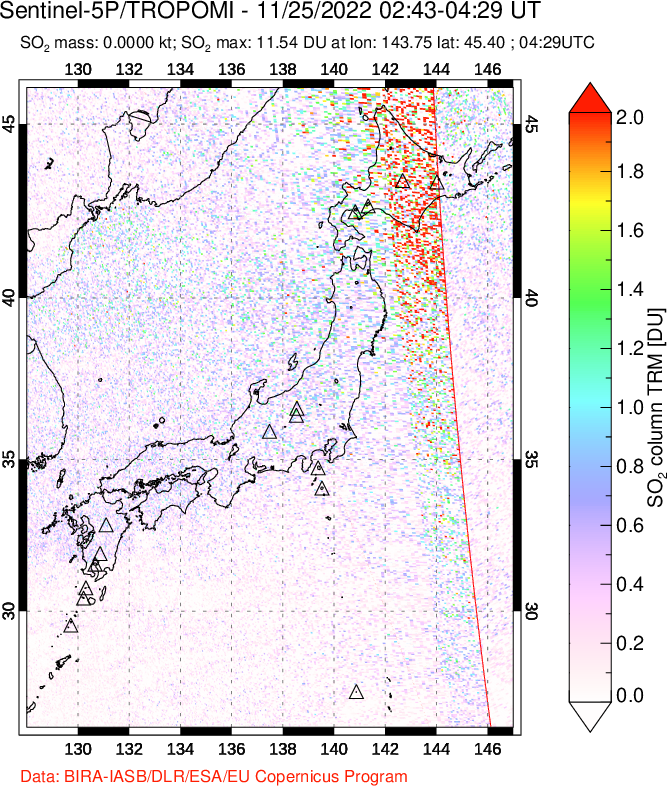 A sulfur dioxide image over Japan on Nov 25, 2022.