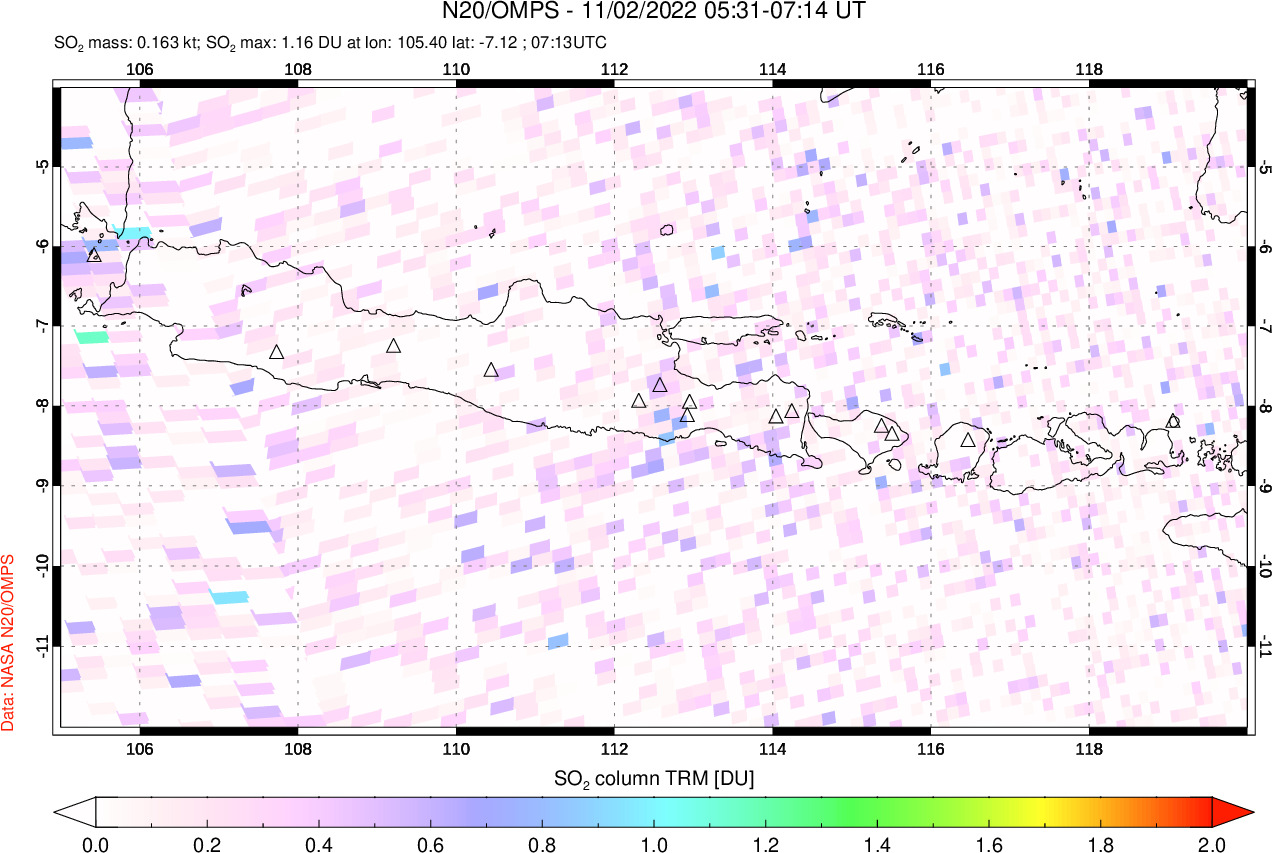 A sulfur dioxide image over Java, Indonesia on Nov 02, 2022.