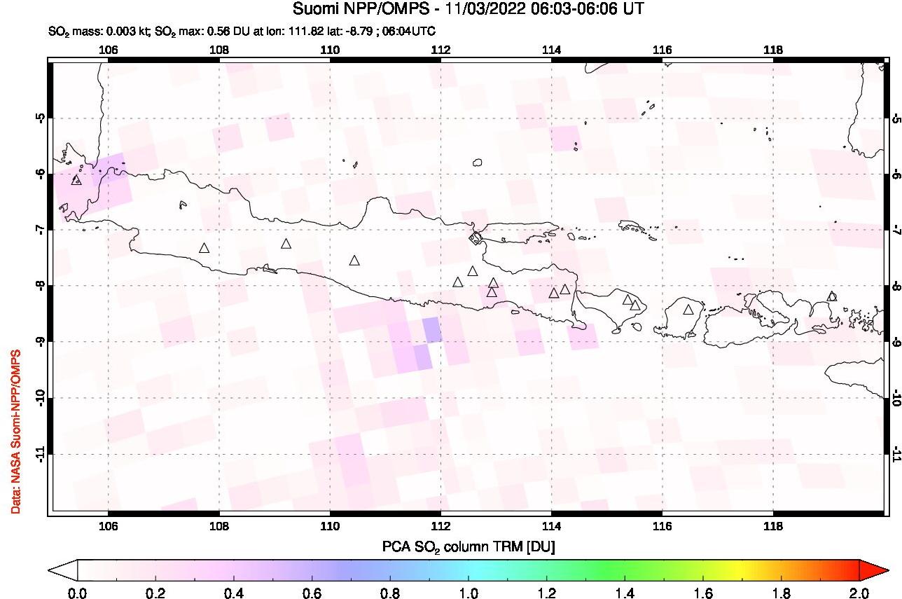 A sulfur dioxide image over Java, Indonesia on Nov 03, 2022.