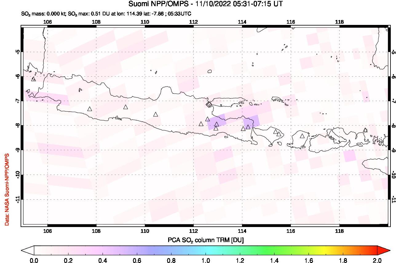 A sulfur dioxide image over Java, Indonesia on Nov 10, 2022.