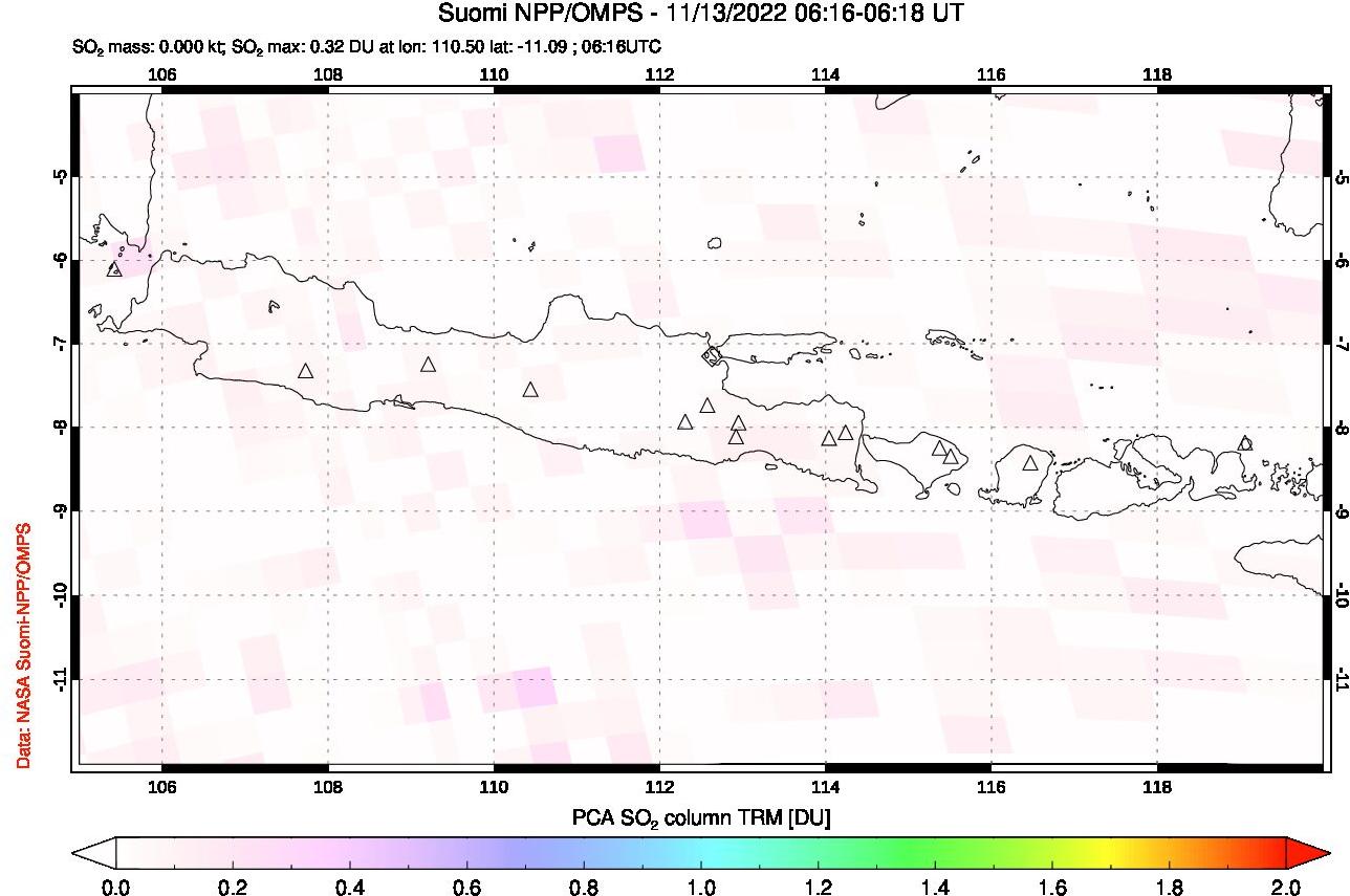 A sulfur dioxide image over Java, Indonesia on Nov 13, 2022.